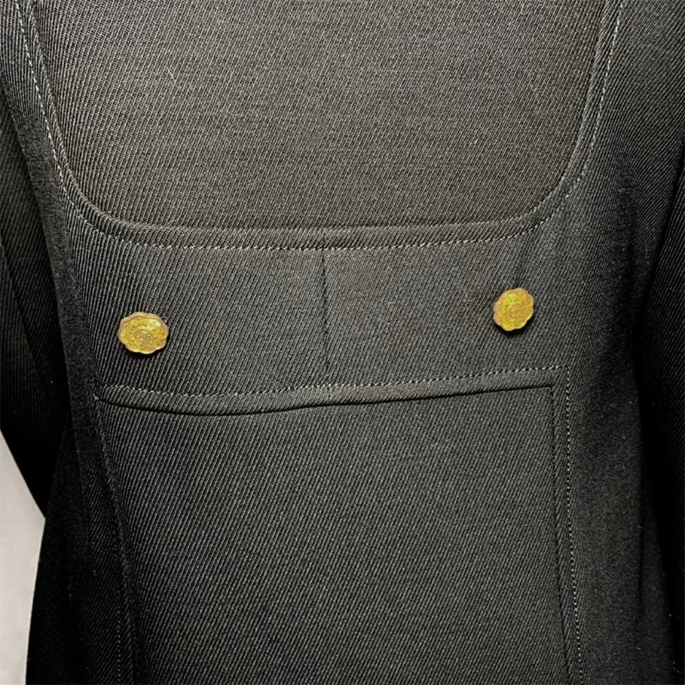 ERIN SNOW Leather ruffle trim long wool coat - Picture 6 of 7